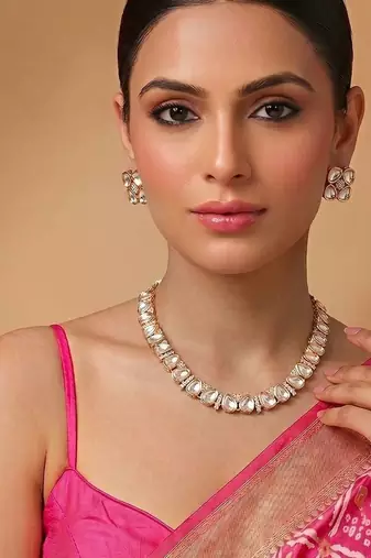 Gold plated heritage kundan moissanite necklace set