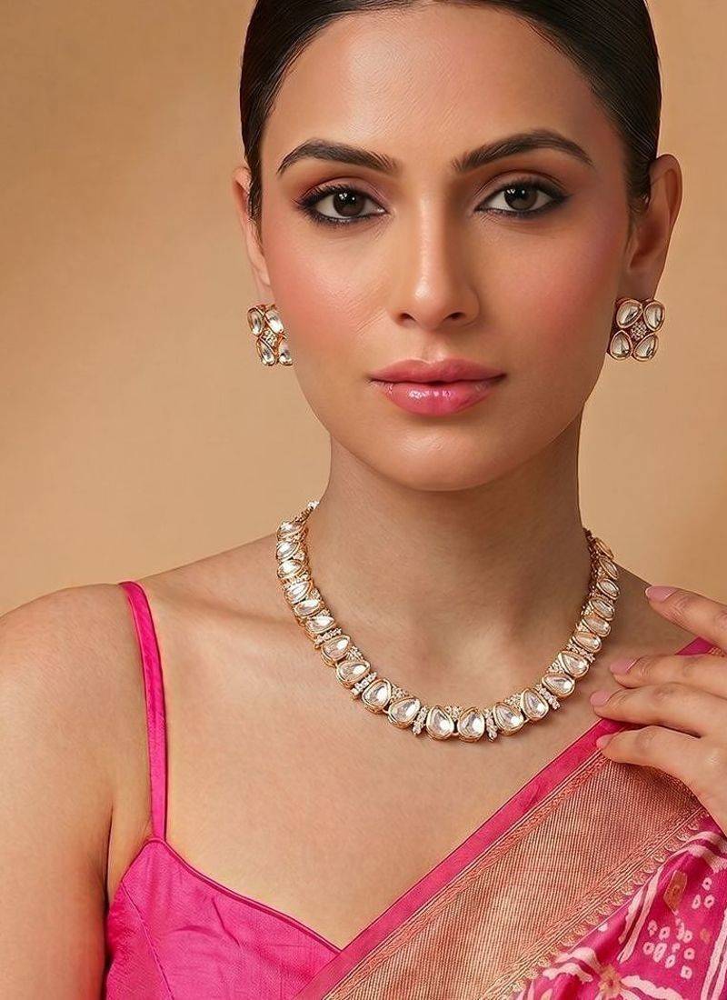 Gold plated heritage kundan moissanite necklace set