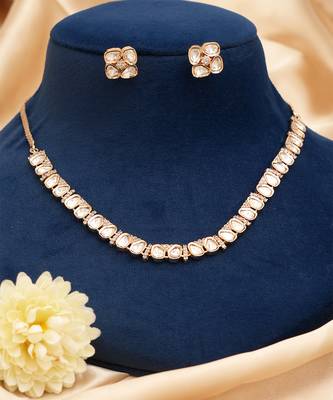 Gold plated heritage kundan moissanite necklace set 2