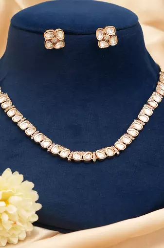 Gold plated heritage kundan moissanite necklace set