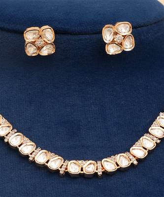 Gold plated heritage kundan moissanite necklace set 3