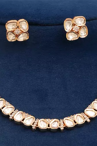 Gold plated heritage kundan moissanite necklace set