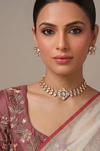 Gold plated premium kundan moissanite necklace set