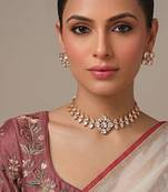 Gold plated premium kundan moissanite necklace set