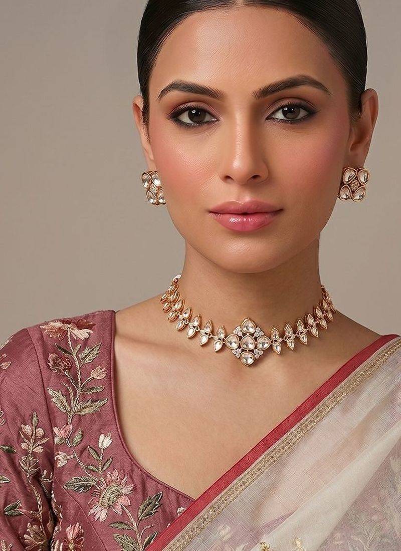 Gold plated premium kundan moissanite necklace set