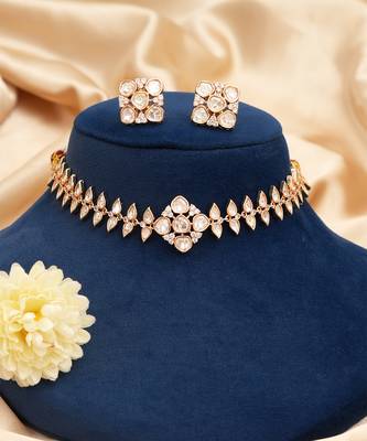 Gold plated premium kundan moissanite necklace set 2