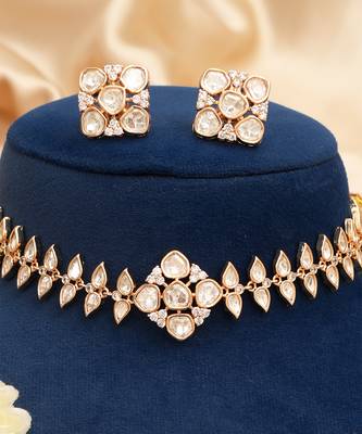 Gold plated premium kundan moissanite necklace set 3