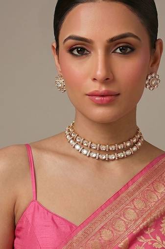 Gold plated luxury moissanite kundan bridal choker set