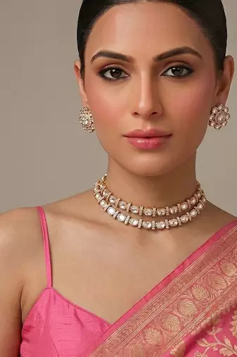 Gold plated luxury moissanite kundan bridal choker set