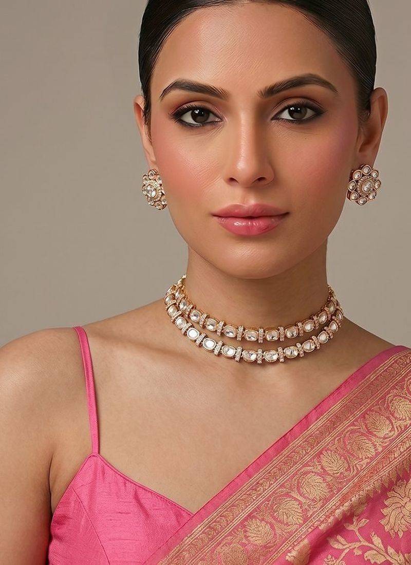 Gold plated luxury moissanite kundan bridal choker set