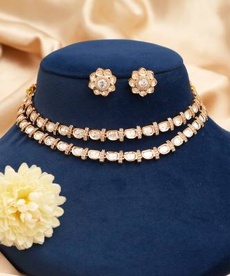Gold plated luxury moissanite kundan bridal choker set 2