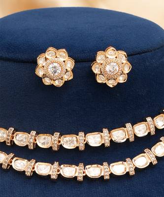 Gold plated luxury moissanite kundan bridal choker set 3