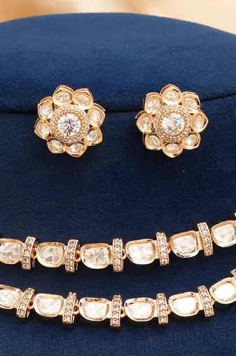 Gold plated luxury moissanite kundan bridal choker set