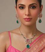 Green moissanite kundan necklace set