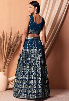 Navy blue Faux Georgette Foil Print Readymade Lehenga Choli Set with Dupatta 2