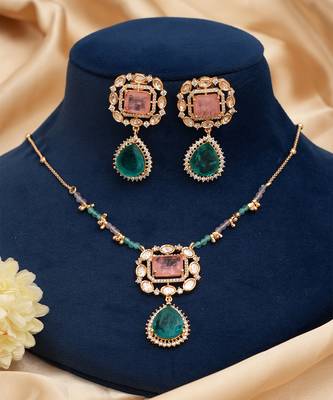 Green moissanite kundan necklace set 2
