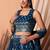Navy blue Faux Georgette Foil Print Readymade Lehenga Choli Set with Dupatta