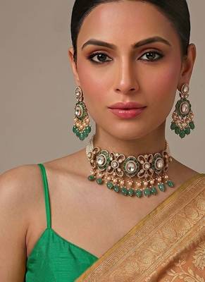Emerald green kundan moissanite necklace set 1