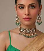 Emerald green kundan moissanite necklace set