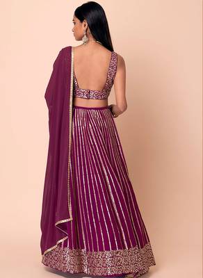Wine Faux Georgette Embroidered Readymade Lehenga Choli Set with Dupatta 2