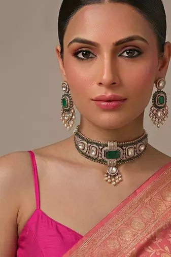 Green kundan moissanite choker set