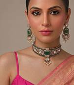 Green kundan moissanite choker set