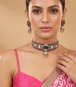 Ruby green kundan choker set