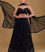 Black Faux Georgette Embroidered Readymade Lehenga Choli Set with Dupatta