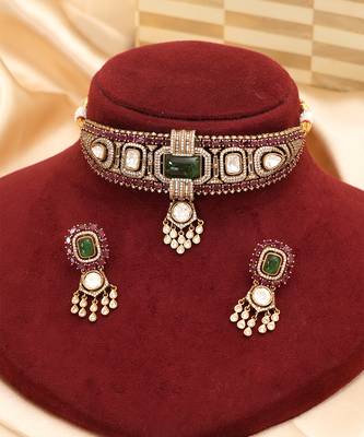 Ruby green kundan choker set 2