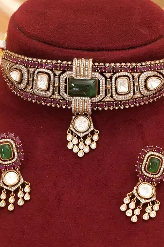 Ruby green kundan choker set