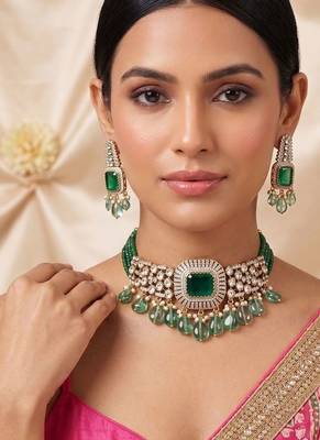 Green premium kundan moissanite choker set 1