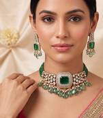 Green premium kundan moissanite choker set