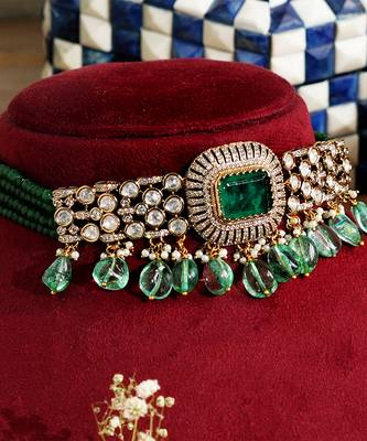 Green premium kundan moissanite choker set 2