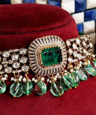 Green premium kundan moissanite choker set 3