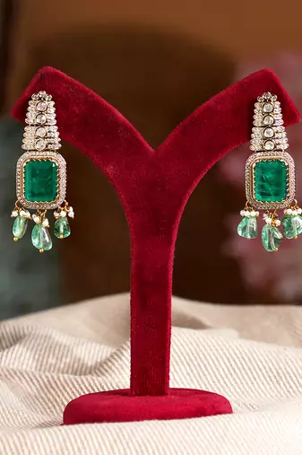 Green premium kundan moissanite choker set