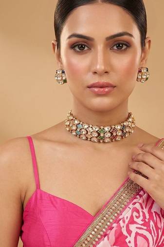 Royal multicolor moissanite kundan necklace set