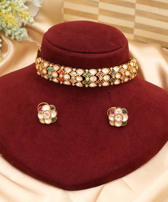 Royal multicolor moissanite kundan necklace set 2