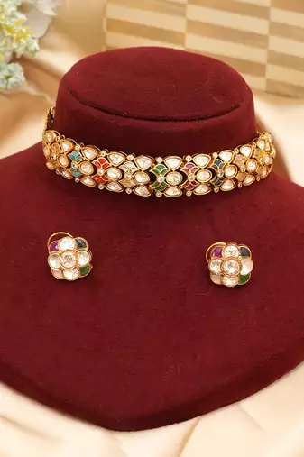 Royal multicolor moissanite kundan necklace set