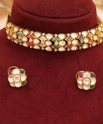 Royal multicolor moissanite kundan necklace set 3