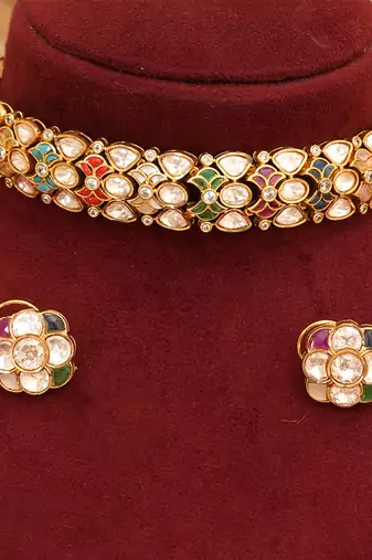 Royal multicolor moissanite kundan necklace set