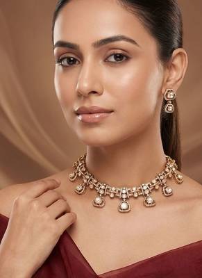 Gold plated moissanite kundan necklace set 1