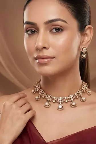 Gold plated moissanite kundan necklace set