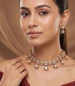 Gold plated moissanite kundan necklace set