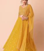 Mustard yellow Faux Georgette Embroidered Readymade Lehenga Choli Set