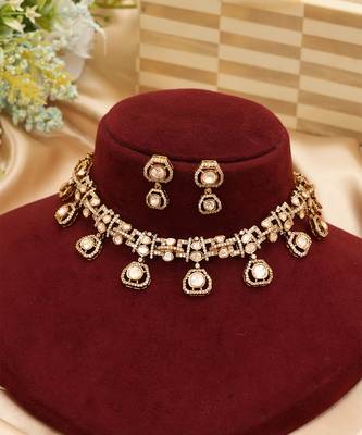Gold plated moissanite kundan necklace set 2