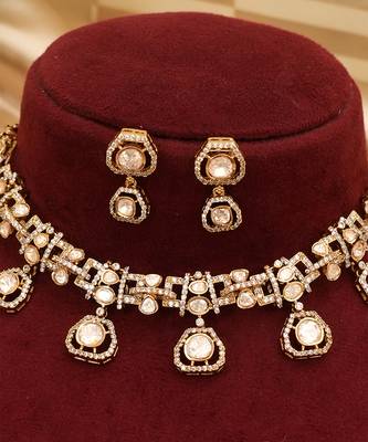 Gold plated moissanite kundan necklace set 3