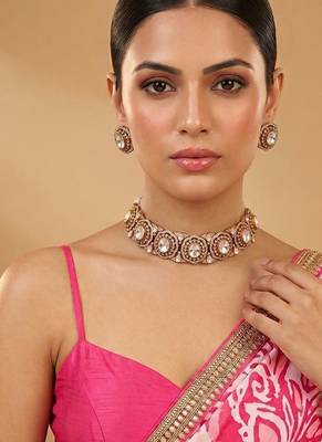 Gold plated premium moissanite kundan choker set 1
