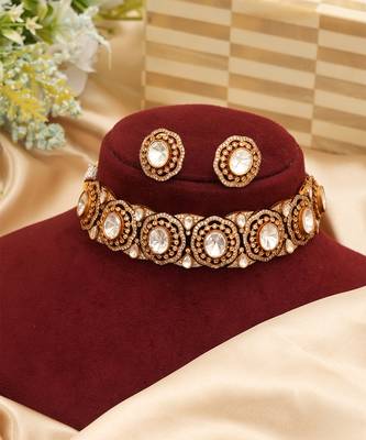 Gold plated premium moissanite kundan choker set 2