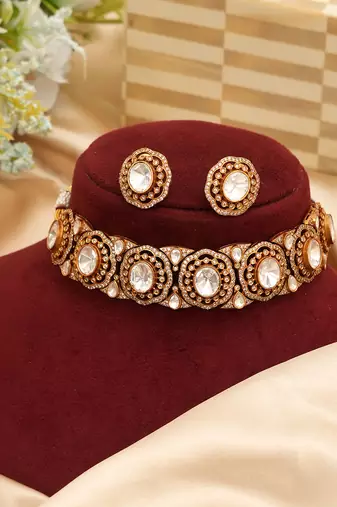 Gold plated premium moissanite kundan choker set