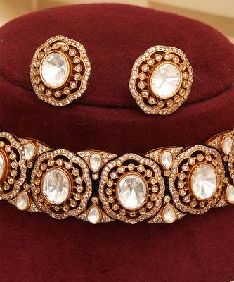 Gold plated premium moissanite kundan choker set 3